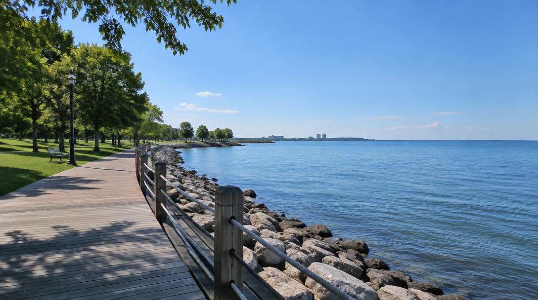 Ajax waterfront boardwalk along Lake Ontario